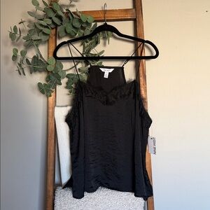Nine West Black Satin Lace-Trim Cami